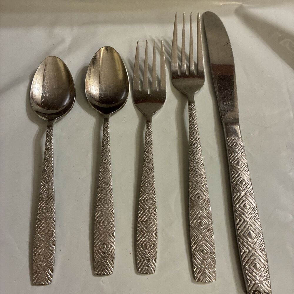 Towle SCC Stainless Flatware MCM Diamond Design TWS361 Place Setting 5 Pc Japan